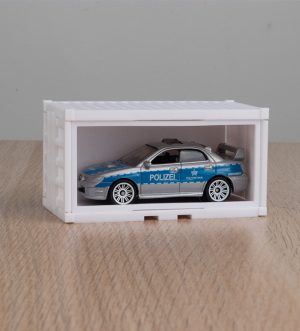 Container de expunere pentru machete auto la scara 1/64, realizat din material rigid, ideal pentru colecții Hot Wheels și Matchbox.